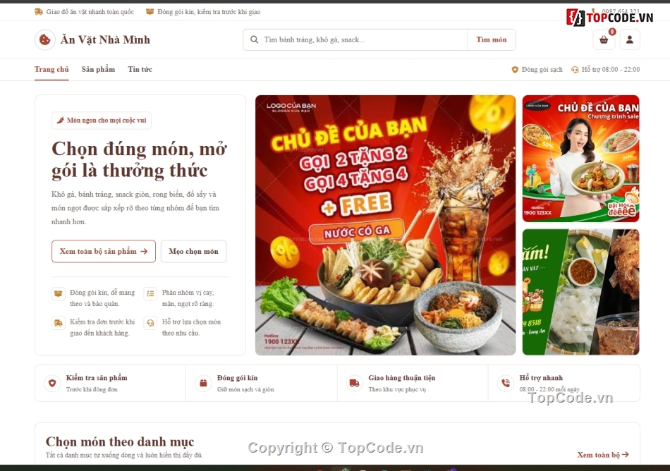Website đồ ăn,bán đồ ăn vặt,đồ ăn